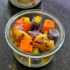 Noix de Saint Jacques poêlées,  Rubick's cube de vitelottes et butternut